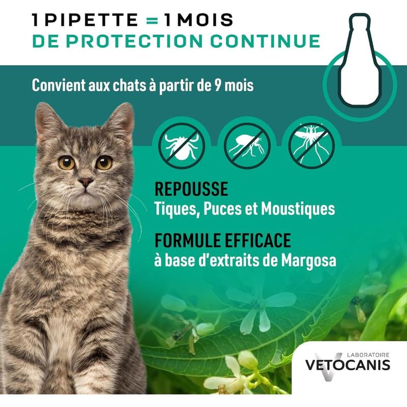 Répulsif anti-puces et tiques Vetocanis Spot-On pour chat