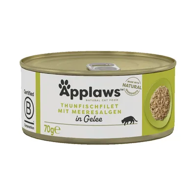 Applaws Thunfischfilet mit Meeresalgen in Gelee, 70g. Certified B Corporation. Made with natural ingredients.