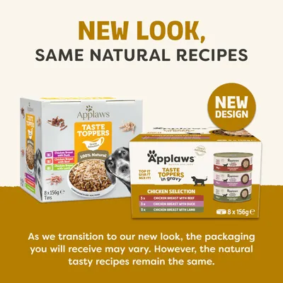 Applaws Taste Toppers i ny og gammel emballage, Bemærk: Nyt design, samme naturlige opskrifter. Emballagen kan variere, indholdet forbliver det samme. Applaws Taste Toppers i ny og gammel emballage, Bemærk: Nyt design, samme naturlige opskrifter. Emballagen kan variere, indholdet forbliver det samme.