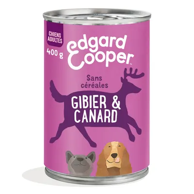 Edgard Cooper nourriture humide pour chiens adultes, 400 g, sans céréales, avec gibier et canard.