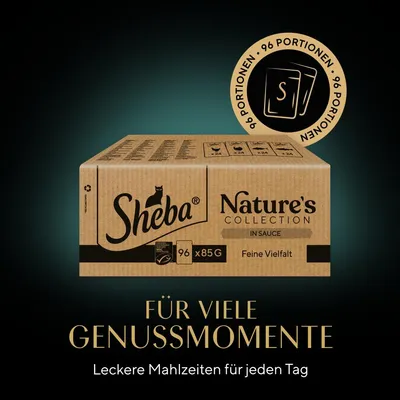 Sheba Nature's Collection in Sauce, Feine Vielfalt. 96 x 85g Portionen. Für viele Genussmomente. Leckere Mahlzeiten für jeden Tag.