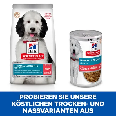 Hill's Science Plan hypoallergeen droog- en natvoer voor honden, graanvrij, met zalm.