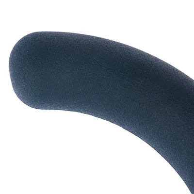 Close-up of a dark blue, curved toy with a textured surface.