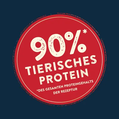 90% tierisches Protein, des gesamten Proteingehalts der Rezeptur.