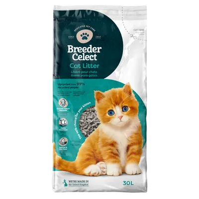 Breeder Celect άμμος γάτας από 99% ανακυκλωμένο χαρτί, φυσικός έλεγχος οσμών, υψηλή απορροφητικότητα, φυσική και μη τοξική. Made in the United Kingdom, 30L.