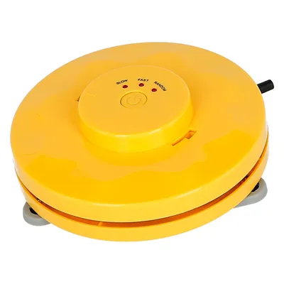 Yellow electric toy with three modes: Slow, Fast and Random. Visible on/off switch in the centre.