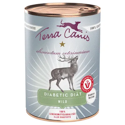 Terra Canis Diabetic Diät Wild. Alimentum veterinarium, entwickelt mit Tierärzten. 100% Lebensmittelqualität aller Rohstoffe. Geeignet für Diabetes Mellitus.