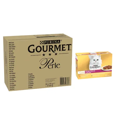 96 x 85 г Мегаупаковка Gourmet Perle + влажный корм, 24 x 85 г в подарок!