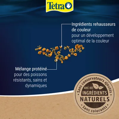 Tetra. Mélange de protéines pour des poissons résistants, sains et dynamiques. Ingrédients rehaussant les couleurs pour une expression optimale des couleurs. Avec des ingrédients naturels, sans additifs ni colorants. Tetra. Mélange de protéines pour des poissons résistants, sains et dynamiques. Ingrédients rehaussant les couleurs pour une expression optimale des couleurs. Avec des ingrédients naturels, sans additifs ni colorants.