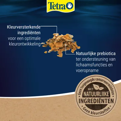 Tetra. Kleurversterkende ingrediënten voor een optimale kleurontwikkeling, natuurlijke prebiotica ter ondersteuning van de lichaamsfuncties. Met natuurlijke ingrediënten, zonder conserveermiddelen en kleurstoffen.