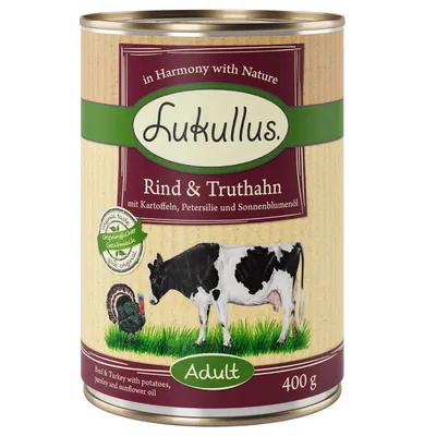 Lukullus Manzo e tacchino con patate, prezzemolo e olio di girasole. Gusto originale. Adulto, 400 g.
