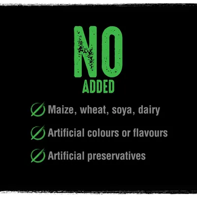 No added maize, wheat, soya, dairy, artificial colours or flavours, and no artificial preservatives.