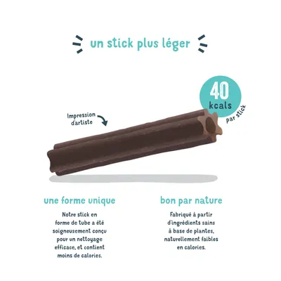 Stick léger à forme tubulaire unique, 40 kcal par stick. Fabriqué à partir d’ingrédients végétaux sains pour un nettoyage efficace et moins de calories.