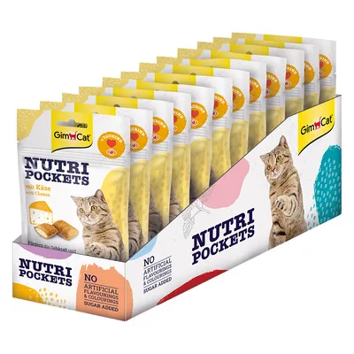 GimCat Nutri Pockets s sýrem, podporuje zrak a vitalitu. Bez umělých aromat, barviv a přidaného cukru.