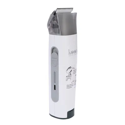 kooa pet hair trimmer with grey switch, removable head and user manual on the front.