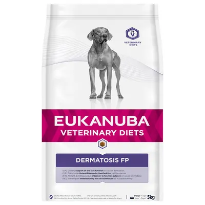 Eukanuba Veterinary Diets Dermatosis FP, apoyo dietético a la función cutánea en dermatosis. Pack de 5 kg, sin aromas artificiales, colorantes ni OGM.