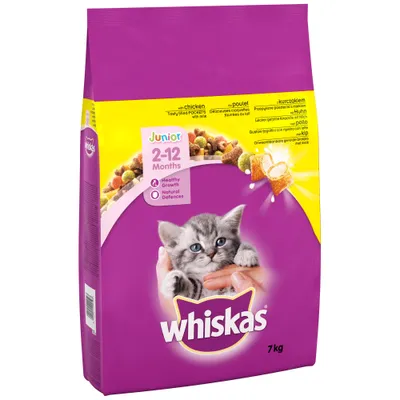 Whiskas Junior 2-12 Months dry food, chicken flavour, with healthy growth and natural defences features, 7kg pack
