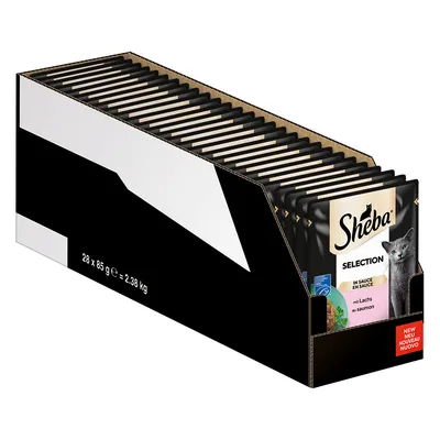 Sheba Selection in Sauce, mit Lachs. Verpackungseinheit: 28 x 85 g = 2,38 kg. Neues Produkt.