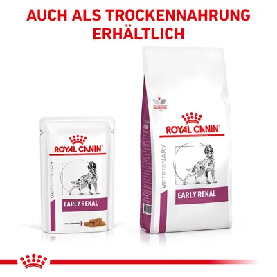 Royal Canin Early Renal Nass- und Trockenfutter für Hunde. Hinweis: Auch als Trockennahrung erhältlich.