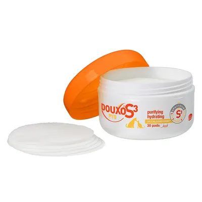 DOUXO S3 PYO cleansing pads, purifying, moisturising, 3% chlorhexidine, 30 pads. With S3 Ophytrium for skin care.
