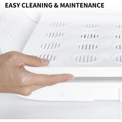 Hand shows easy cleaning and maintenance of a white product with ventilation slots. Text: Easy Cleaning & Maintenance.