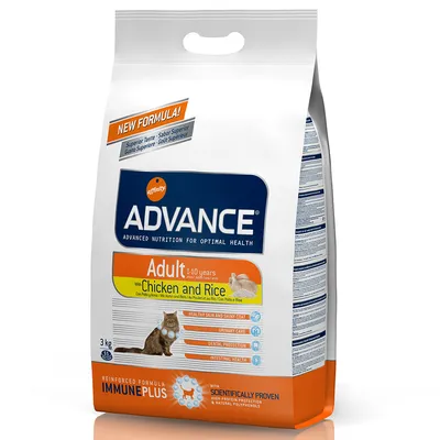 ADVANCE Adult 1–10 years with Chicken and Rice, 3 kg. IMMUNEPLUS, Healthy skin and shiny coat, Urinary care, Dental protection, Intestinal health. New formula!