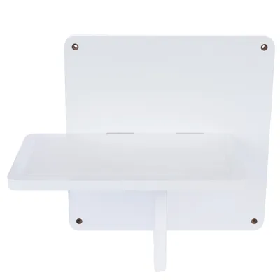 Supporto da parete bianco con piattaforma, adatto per montaggio a muro. Forma rettangolare con due punti di fissaggio visibili.