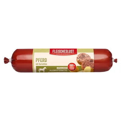 Fleischeslust paard met aardappelen, hypoallergene volledige voeding, 100% vers vleesgehalte.