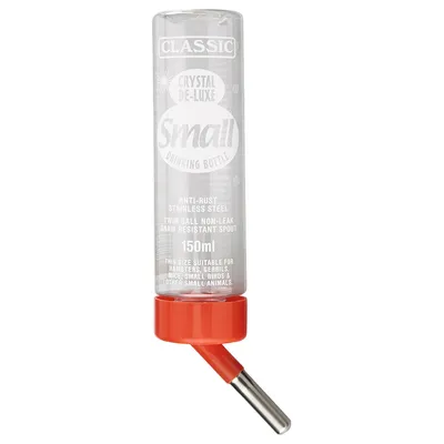 Classic Crystal De-Luxe Small dricksflaska, 150 ml, rostfritt stål, droppsäker dubbelkuleventil, lämplig för hamstrar, möss, små fåglar och andra smådjur.
