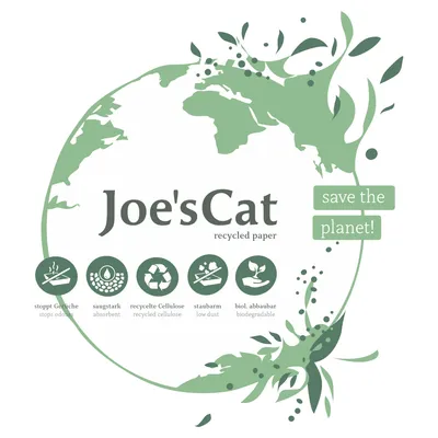 Joe'sCat recycled paper. Stoppt Gerüche, saugstark, recycelte Cellulose, staubarm, biologisch abbaubar. Save the planet!
