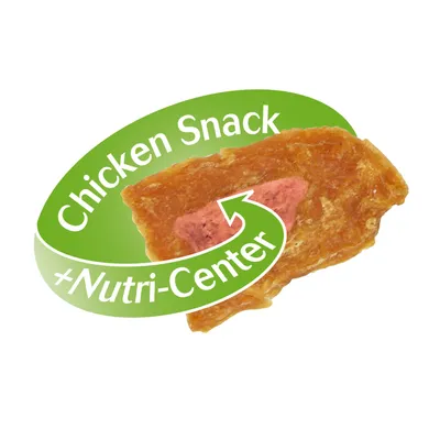 Chicken Snack cu Nutri-Center, imagine a unui snack cu banner text verde.