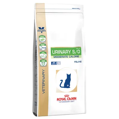 Royal Canin Veterinary Diet Urinary S/O Moderate Calorie Feline. Spezielles Katzenfutter zur Unterstützung der Harnwege, mit moderatem Kaloriengehalt.