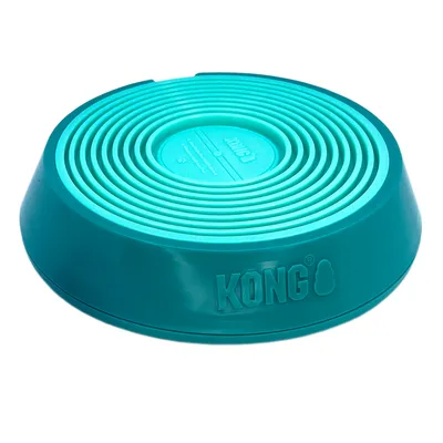 KONG Futter- oder Wassernapf aus Kunststoff, türkisfarben mit gerilltem Design und KONG-Logo auf der Vorderseite.