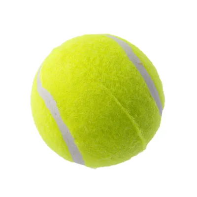 Gul tennisbold med grå striber, egnet til leg og træning.