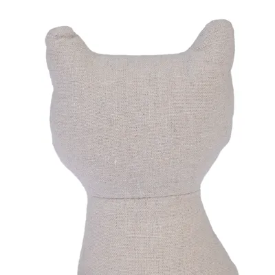 Stofffigur in Katzenform aus beigem Leinenmaterial, ohne sichtbare Details oder Text.