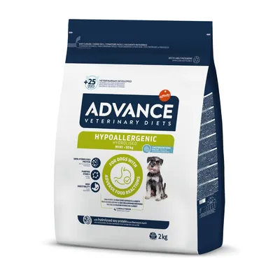 Advance Veterinary Diets Hypoallergenic Hydrolysed Mini <10kg, for dogs with food intolerances, 2kg bag.
