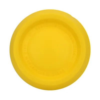 Żółty EasyGlide DuraFoam Disc z wytłoczonym napisem, okrągły kształt.