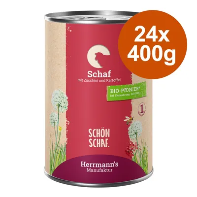 Herrmann's Manufaktur cordero con calabacín y patata, pionero ecológico desde 2006, paquete: 24x400g. Schön Schaf.