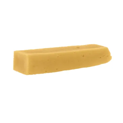 Bâtonnet rectangulaire jaune uni, sans marque ni texte visible, surface lisse avec quelques petites bulles apparentes.