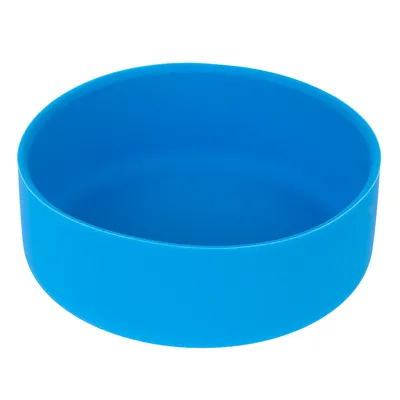 Kerek, kék műanyag etetőtál, alkalmas eledelhez vagy vízhez.