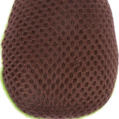 Close-up of brown mesh material with green edging, possibly part of a pet toy or accessory.