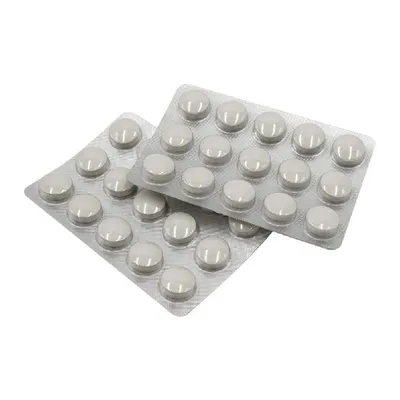Zwei Blisterpackungen mit weißen Tabletten, jeweils 20 Stück pro Packung. Sichtbare Verpackung für Nahrungsergänzungsmittel oder Medikamente.