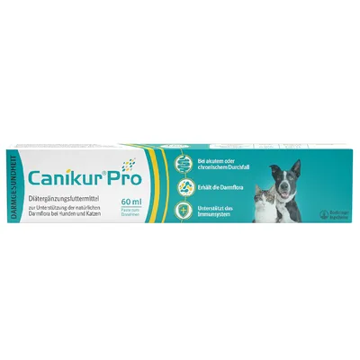 Canikur Pro, 60 ml Paste zur Unterstützung der Darmflora bei Hunden und Katzen. Bei akutem oder chronischem Durchfall, erhält die Darmflora, unterstützt das Immunsystem.