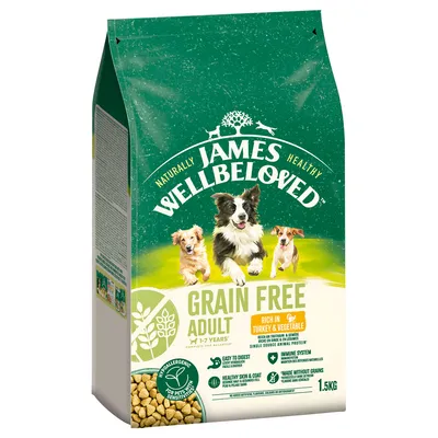 James Wellbeloved Grain Free Adult Hundefutter, reich an Truthahn und Gemüse, hypoallergen, für sensible Hunde, 1-7 Jahre, 1,5kg Packung.