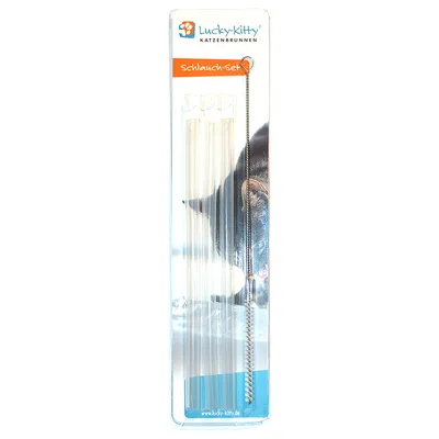 Lucky-Kitty Katzenbrunnen Schlauch-Set mit Reinigungsbürste, transparentes Zubehör für Trinkbrunnen.