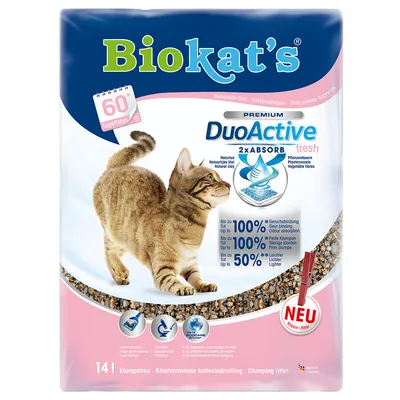 Biokat's DuoActive fresh 2xAbsorb, 14 l, hrudkující stelivo pro kočky, až 60 dní, přírodní jíl, rostlinná vlákna, baby powder fragrance, NEU, až 100% pohlcení zápachu a tvorba hrudek