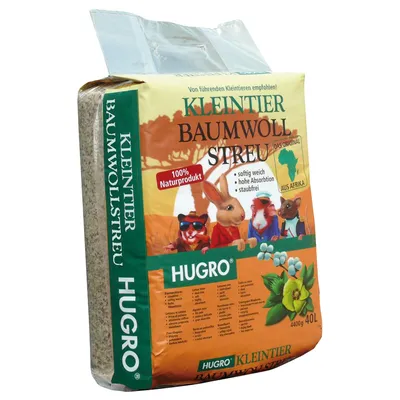 Hugro așternut din bumbac pentru rozătoare, 100% natural, moale, absorbție ridicată, fără praf, 4400g, 40L, recomandat de rozătoare de top, din Africa.