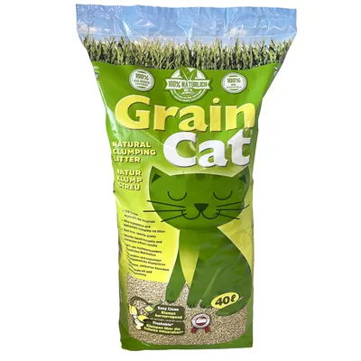 Grain Cat Natur Klumpstreu, 100% natürlich, biologisch abbaubar, pflanzliche Rohstoffe, 40L. Easy Clean klumpt hervorragend, flüssige Klumpen über Toilette entsorgbar.