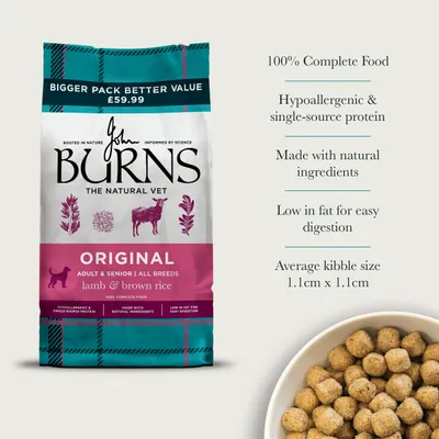 14kg Burns Dry Dog Food - 12kg + 2kg Free! * - Adult & Senior Original Lamb & Brown Rice (14kg) 14kg Burns Dry Dog Food - 12kg + 2kg Free! * - Adult & Senior Original Lamb & Brown Rice (14kg)