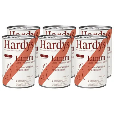 Hardys Lamm Pur, Premium Naturkost für den Hund, Single-Protein, hergestellt in Deutschland. Sechs Dosen à 100% Lamm.